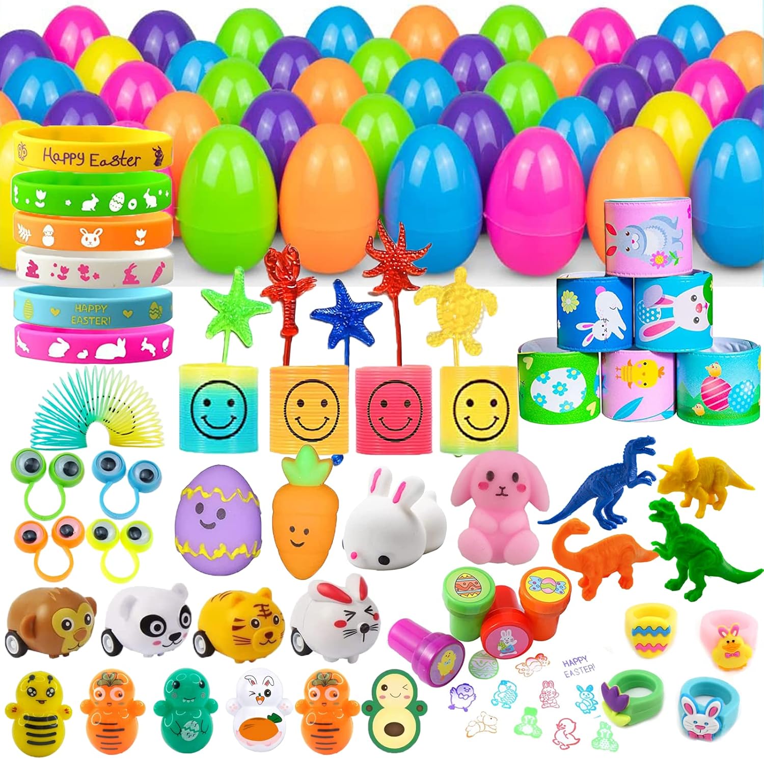 GQYAYQG 50Pc PreFilled Easter Eggs Toys with Novelty Toys