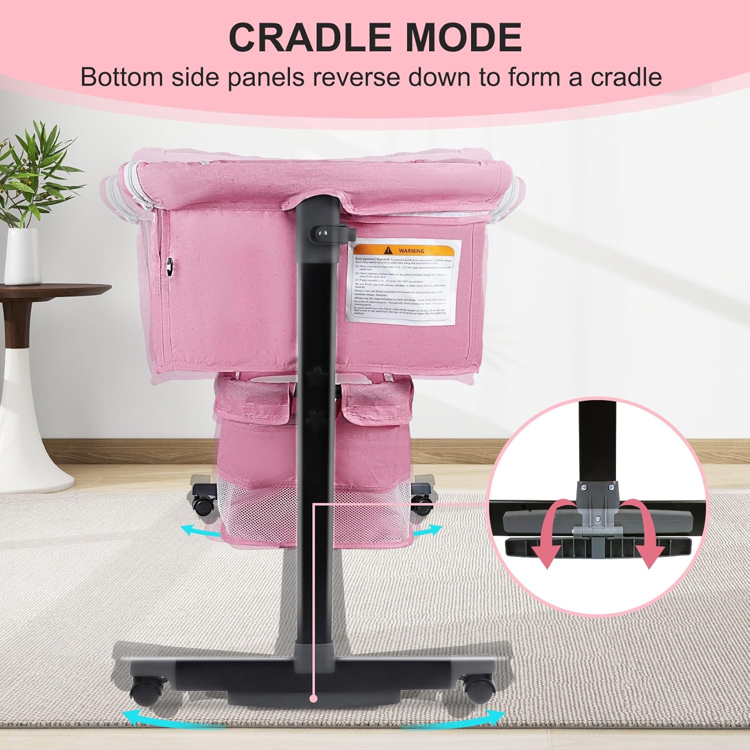 BIERUM Bassinet 4 in 1 - Bedside Bassinet for Baby, Height Adjustable Bassinet Bedside Crib with Lockable Wheels & Mosquito Nets, Large Storage Bag & Comfortable Mattresses Included.