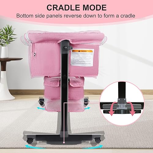 Miniatura 4 de BIERUM Moisés 4 en 1 Moisés de noche para bebé, cuna de altura ajustable con ruedas bloqueables y mosquiteras, bolsa de almacenamiento grande y