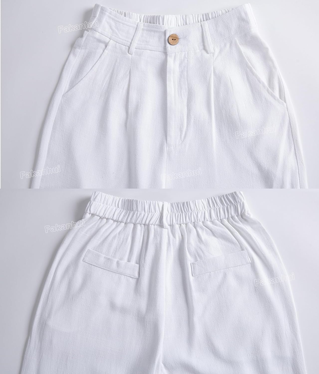 Fakanhui Women's Linen Dressy Work Casual Pants Summer Business Straight Wide Leg Cotton Linen Trouser Pants - Image 4