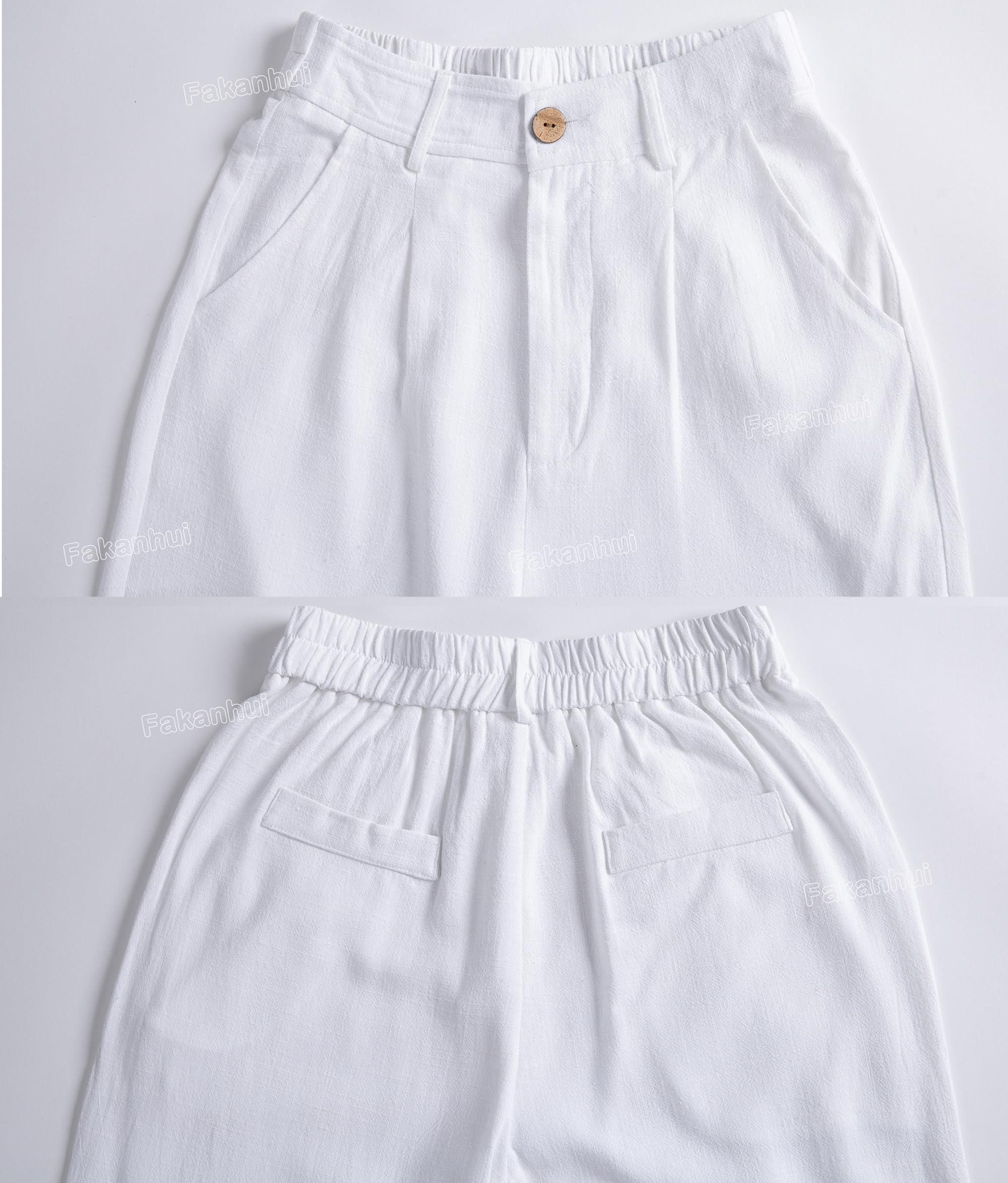 Fakanhui Pantalones de lino para mujer, estilo casual, de verano, negocios, rectos, pierna ancha, de algodón y lino