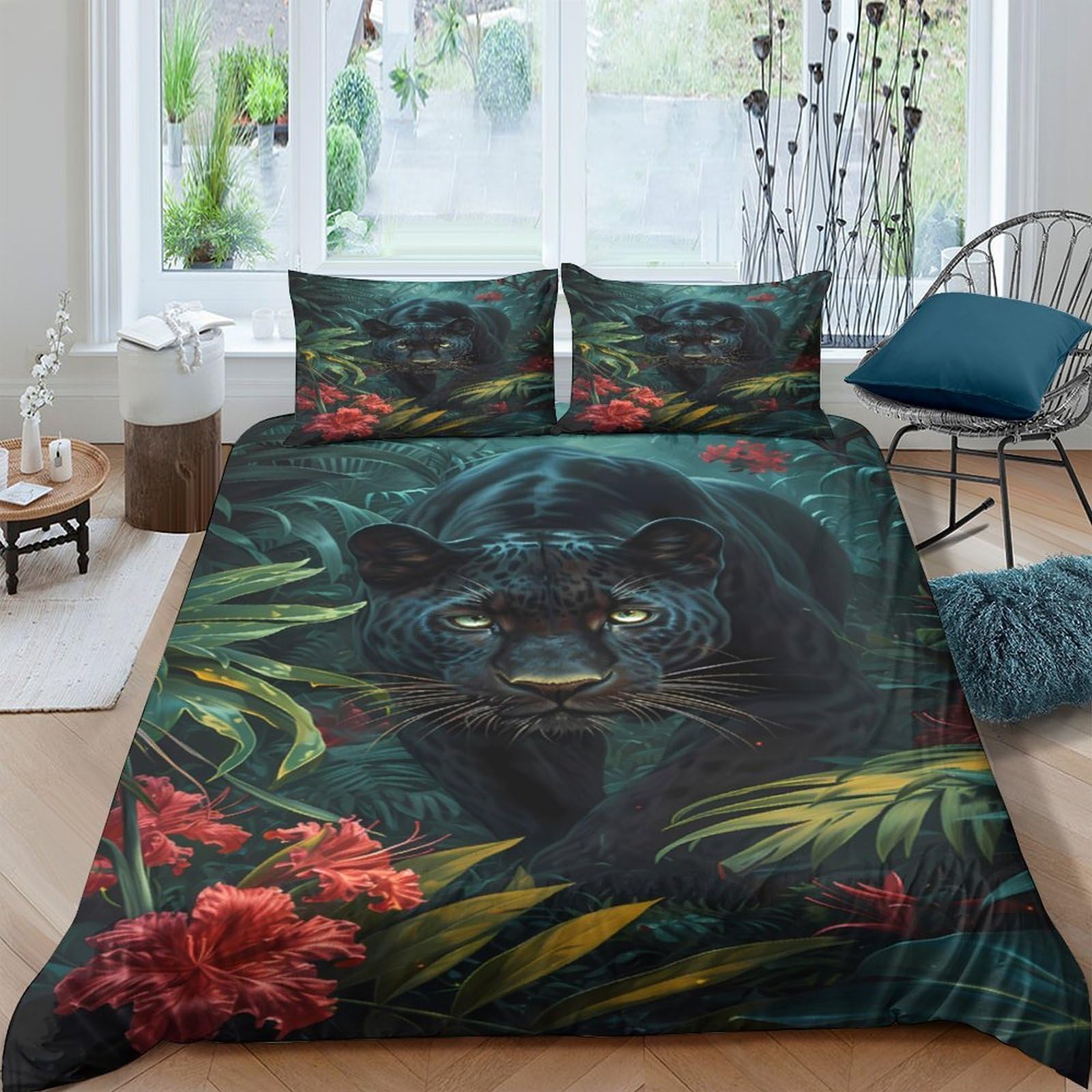Ctjqhvkz Style-4 3D Printed Black Panther Fitted Sheet Microfiber Jungle Floral Mattress Cover Anti-Slip Bedroom Decor Machine Washable Single（135X200cm）