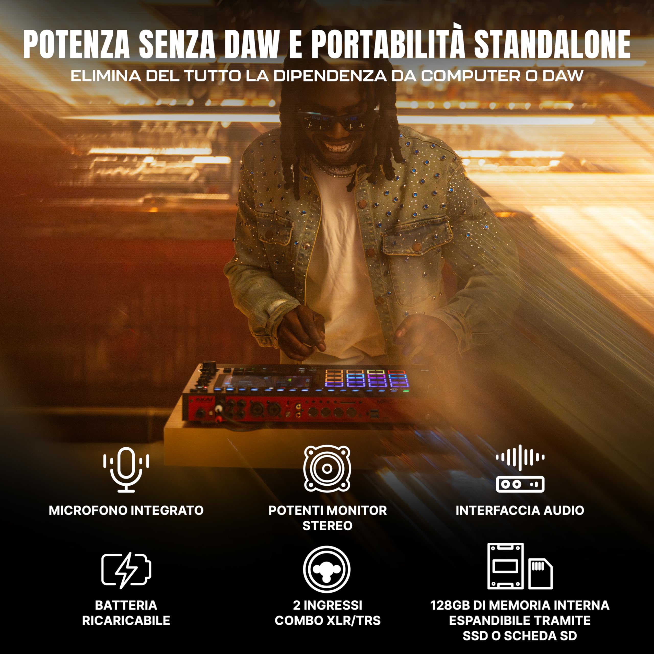 Akai Professional MPC Live III Centro di Produzione Musicale Portatile Standalone con Pads MPCe, Sequencer, Touchscreen, Microfono, Monitor Stereo, Interfaccia Audio, Wi-Fi, Bluetooth, Batteria