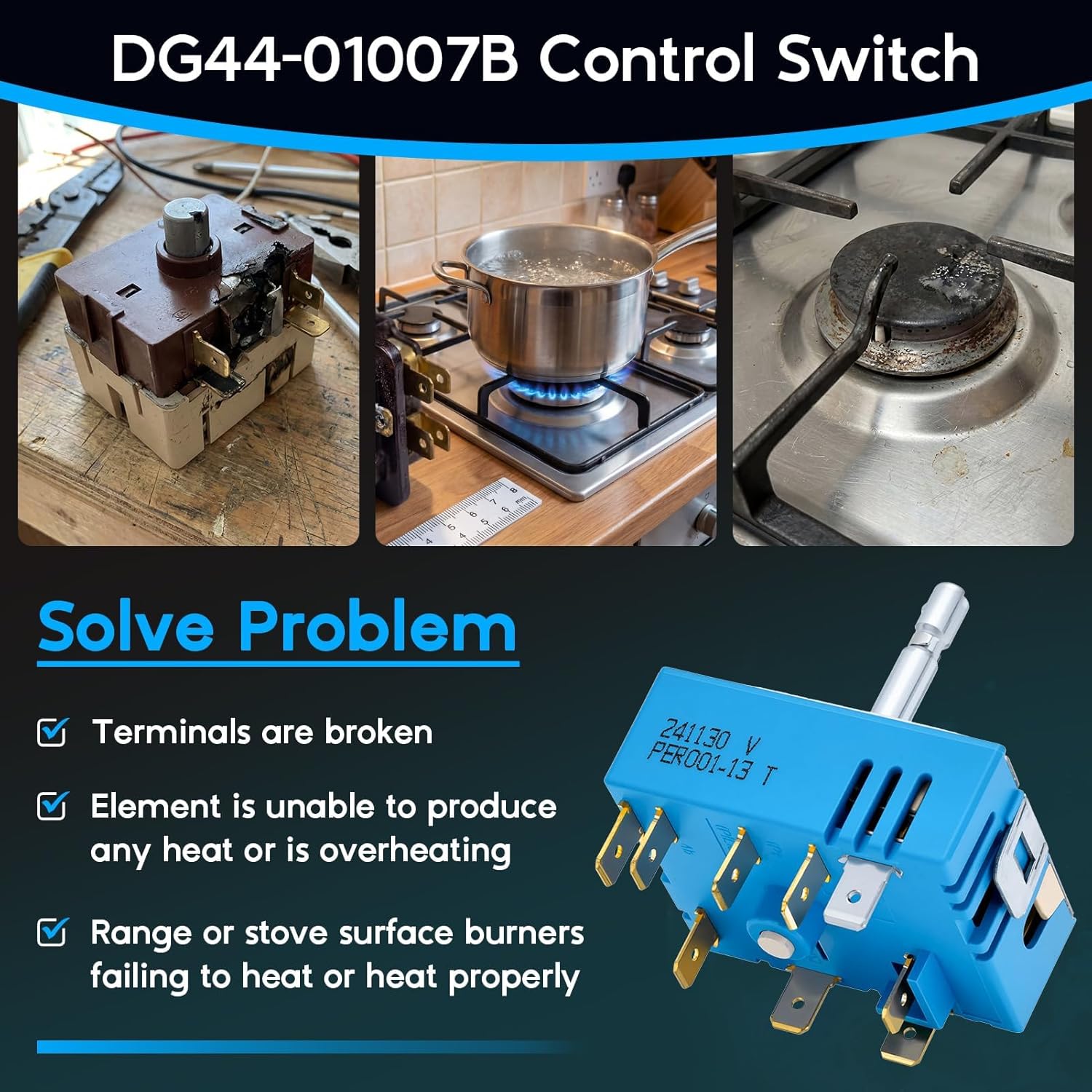 Upgraded DG44-01007B PER001-13T Dual Triple Burner Infinite Switch for Samsung Range Cooktop Surface Element Control, Replaces DG44-01007A PER001-03 PER001-13T 4929395 AP6003098 PS11735755 EAP11735755