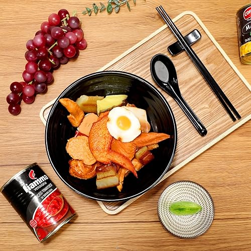 Miniatura 4 de Yaomiao Juego de 8 cuencos japoneses para ramen (total de 32 piezas) con palillos y soportes, cuencos de sopa de 41 onzas, cuencos de melamina para