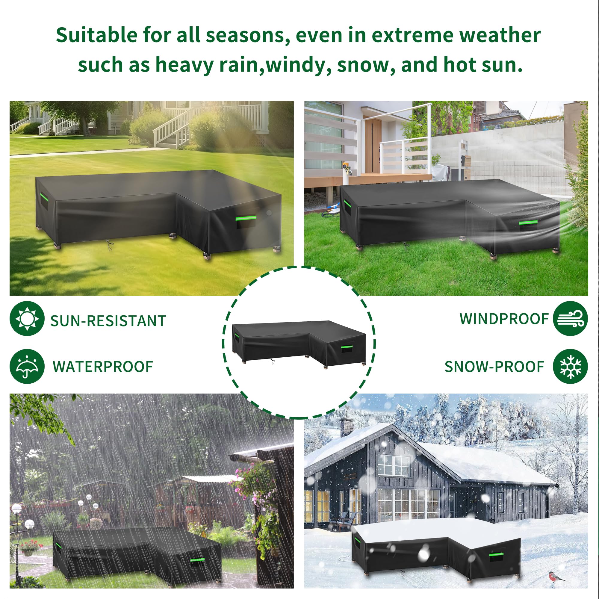 Housse de protection pour salon de jardin en forme de L, housse de protection pour salon de jardin en rotin imperméable pour canapé d'angle (Noire, 222x286x87x80/66cm)