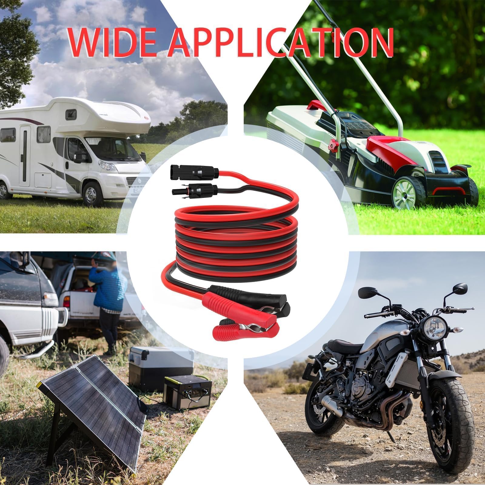 ELFCULB Câble solaire à pinces crocodiles - Connecteur de panneau solaire 10 AWG vers pinces crocodiles - Câble de charge pour voitures et motos - Installations solaires extérieures (1,8 m)