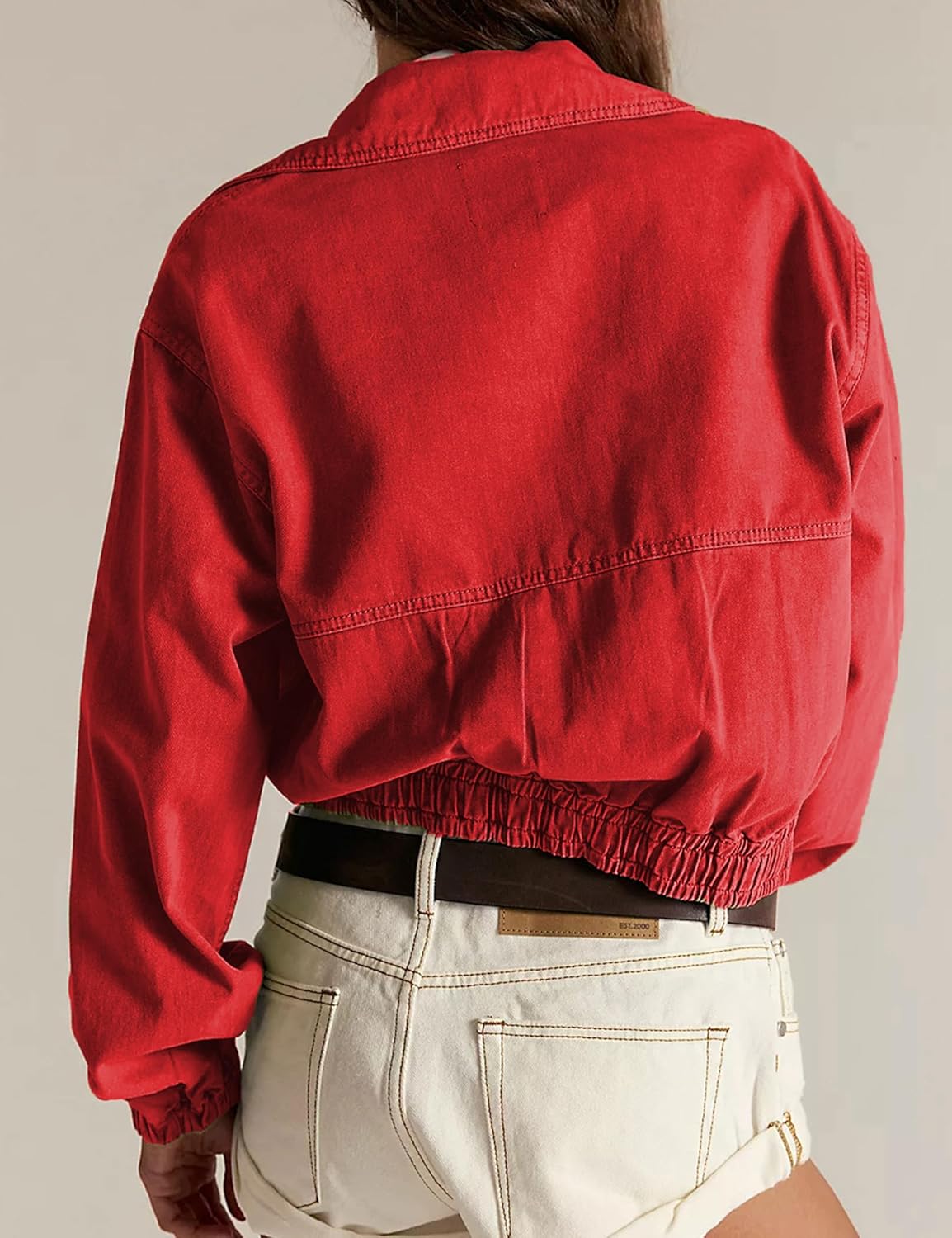 Zontroldy Women's Collared Long Sleeve Cropped Track Jacket Zip Up Shirts Jackets Utility Anorak Coat with Pockets - Image 4