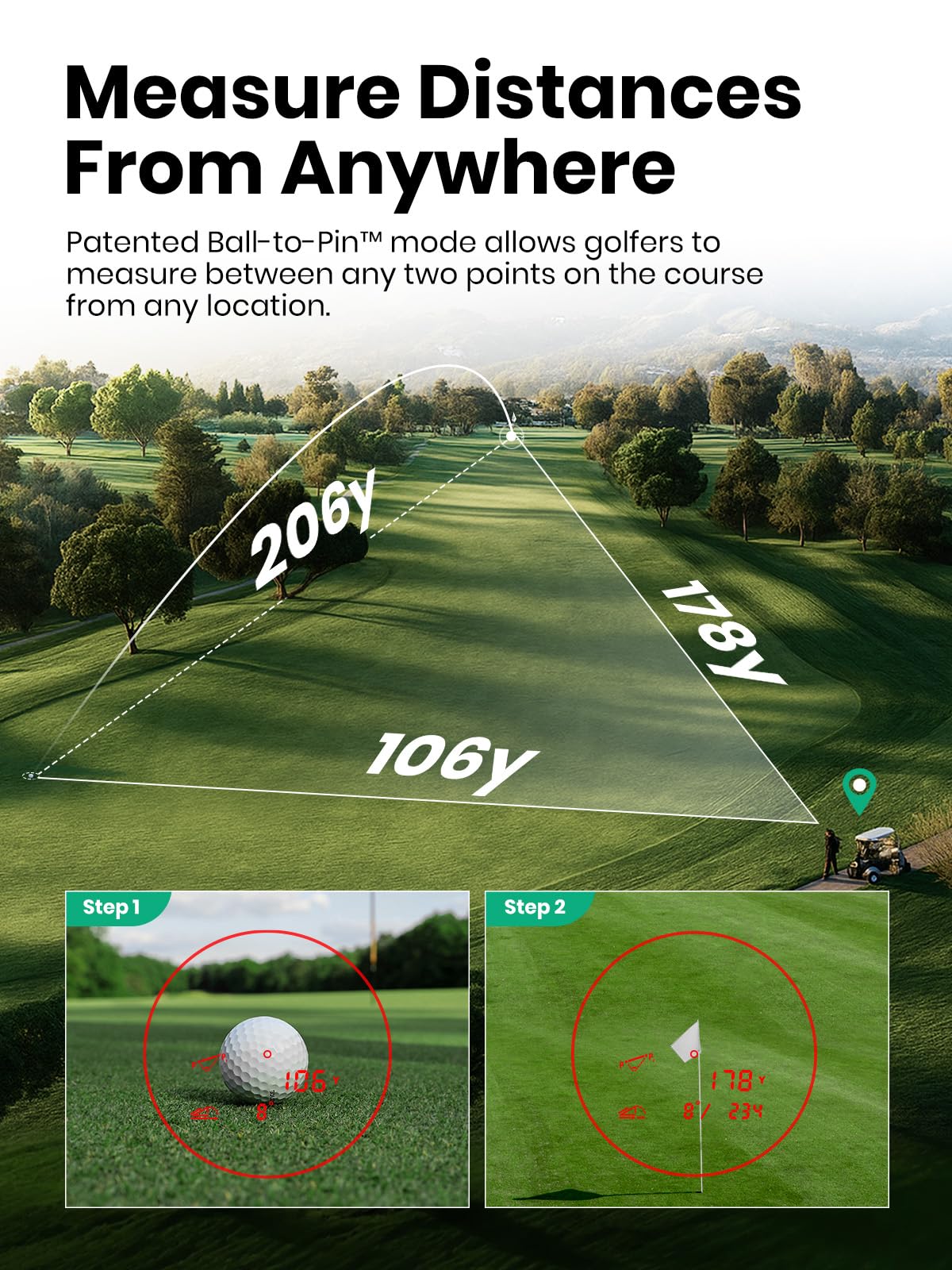 MilESEEY Télémètre de Golf G1, Tactile & GPS avec Pente, 43000+ Courses de Golf préchargées, Affichage Rouge & Vert, Verrouillage de Drapeau en 0.1s avec Vibration, 6X Grossissement