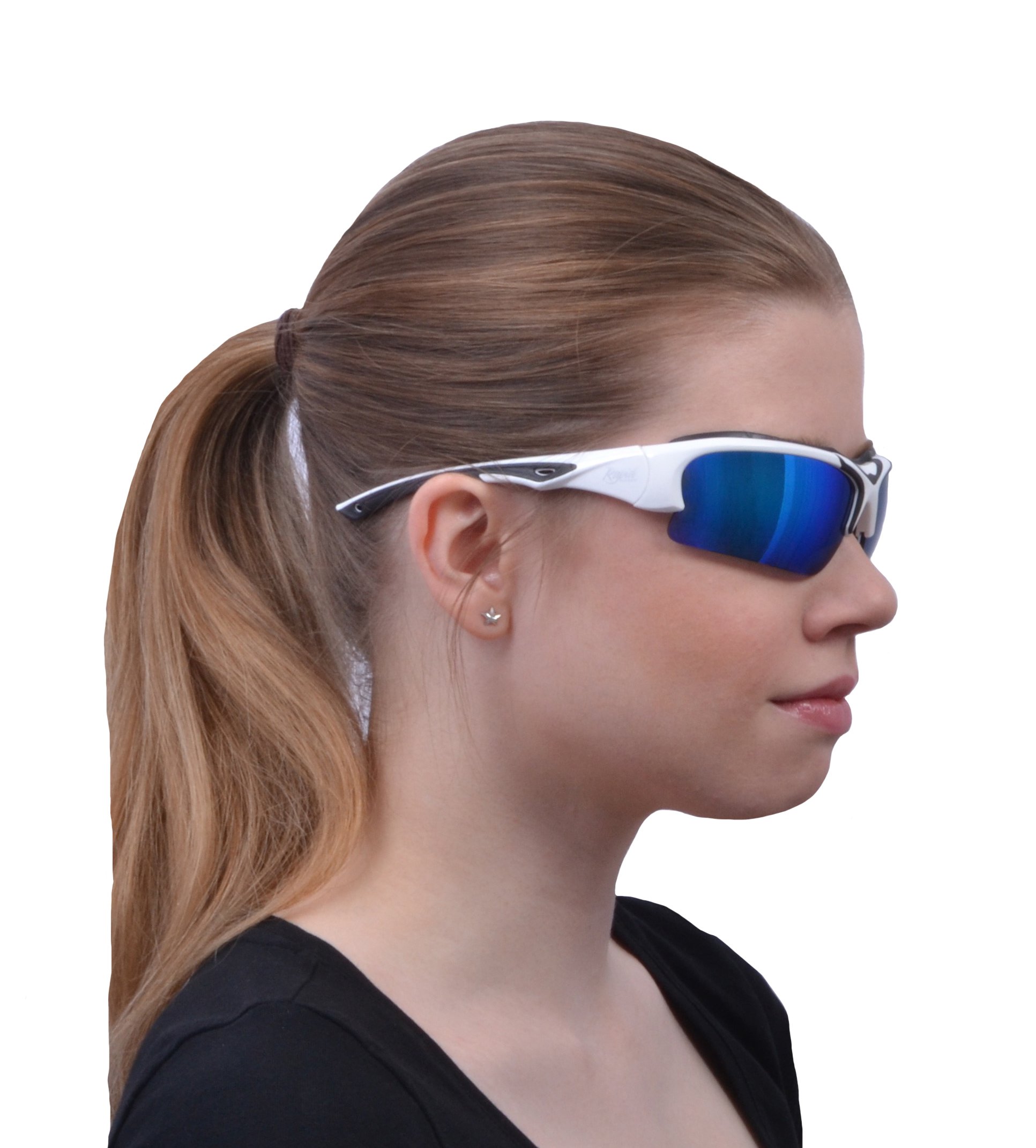 Szybkie okulary Toledo białe regulowane sportowe okulary przeciwsłoneczne z wymiennymi niebieskimi lustrzanymi i spolaryzowanymi soczewkami dla mężczyzn i kobiet. Przeciwblaskowe okulary do krykieta, biegania, jazdy na nartach, jazdy na rowerze, jazdy itp