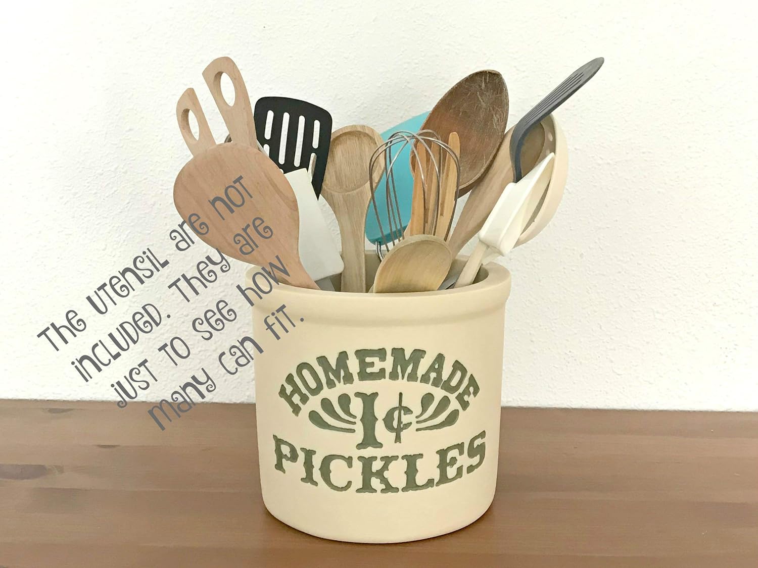 Handmade with Love by Fatima. Utensils holder in Monica’s kitchen. Homemade 1 cent Pickles Jar. Housewarming Gift. Great present for your friends. Totally Handmade.