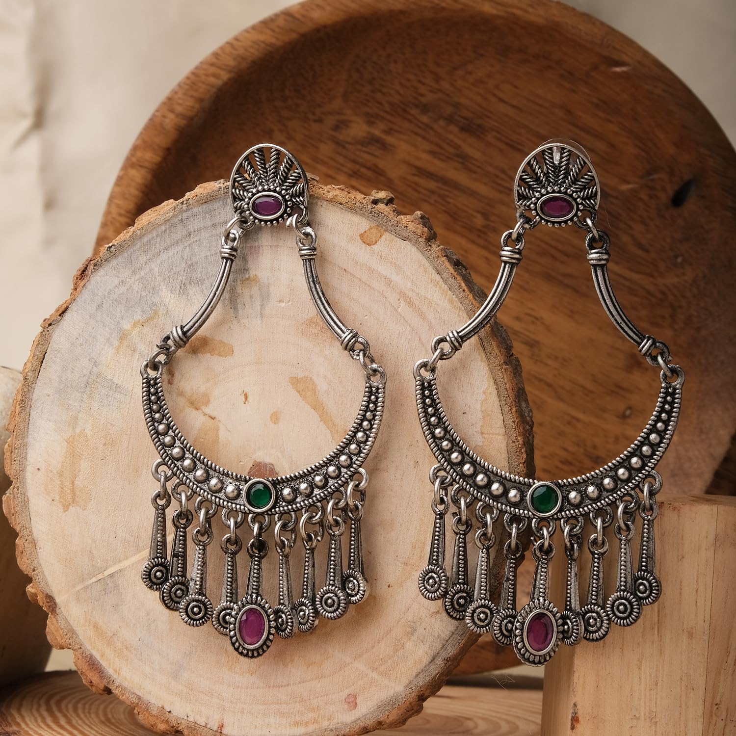 Pranali Silver Oxidised Earrings Anti Tarnish, Light Weight