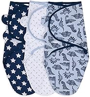 Peanutshell Dinosaur Swaddle Blankets Set of 3 - Soft Breathable Cotton Baby Sleep Sacks Newborn 0-6 Months Blue Boy M/L