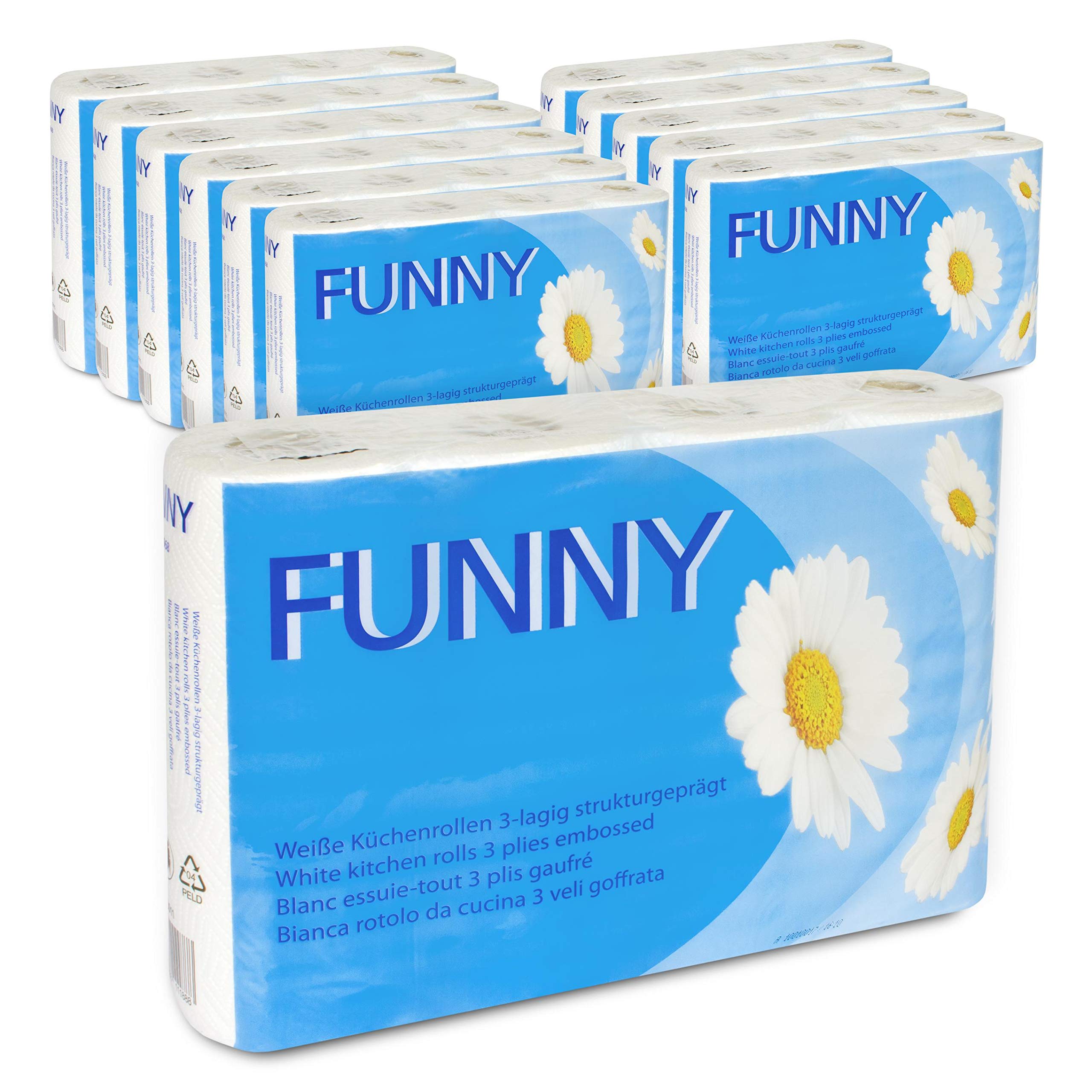 Funny AG 068 - Toallas de papel (3 capas, 50 hojas por rollo, 48 unidades), color blanco
