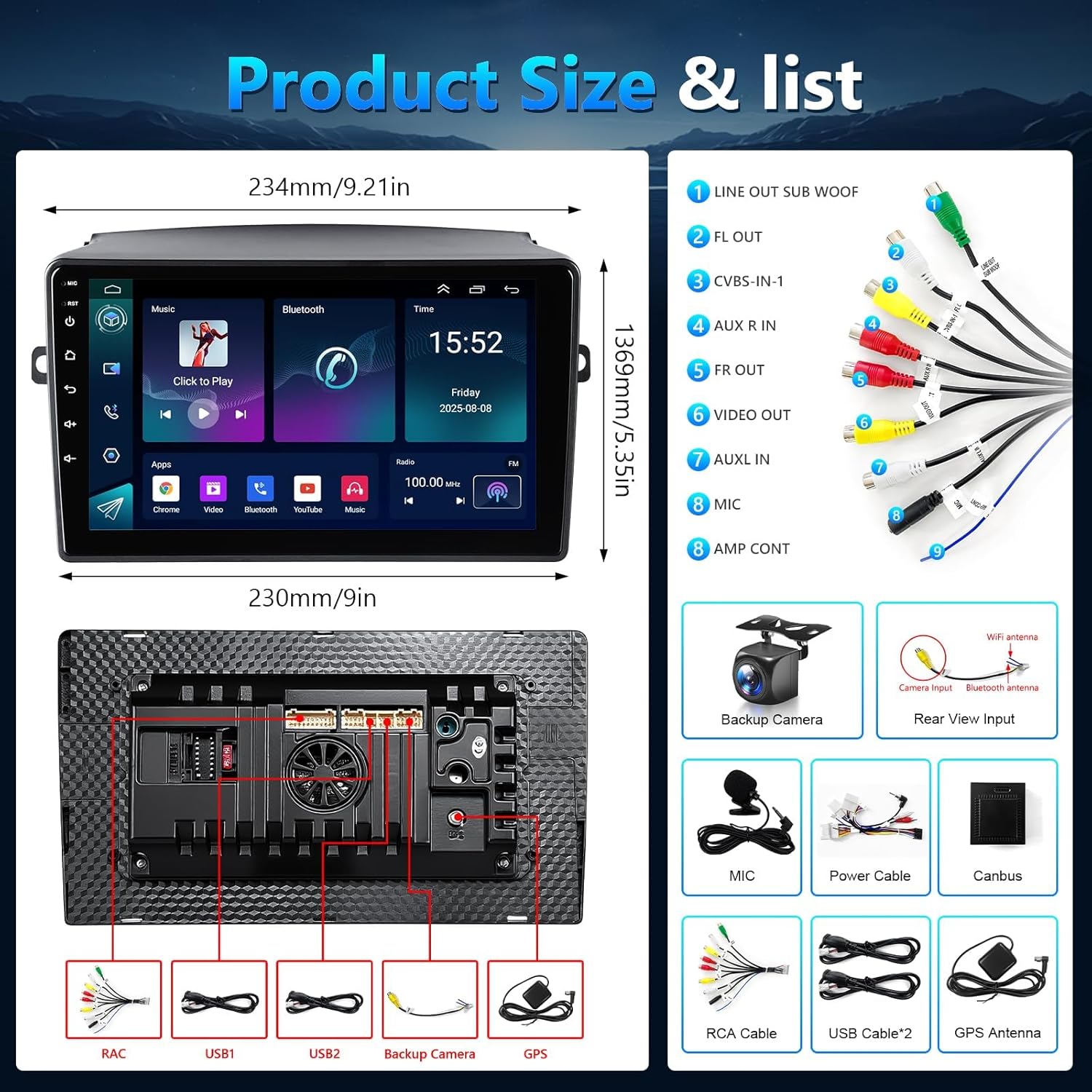 Android 13 Stereo for Toyota Sienna 2004 to 2010 Radio Apple Carplay Android Auto 9in Touch Screen Head Unit Gifts BT/GPS/WiFi/Camera/SWC/FM (Fit J.B.L) (Model A - 2+32G - for J.B.L)