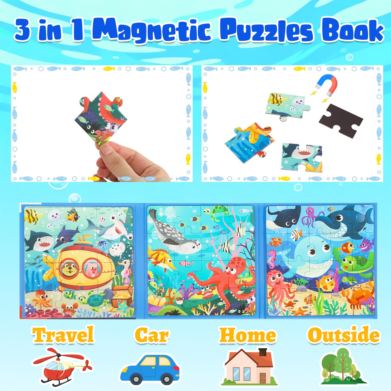 Puzzles magnétiques pour enfants de 3 à 5 ans - 60 pièces - 3 thèmes saisonniers - Puzzle de