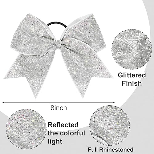 Miniatura 2 de DEEKA 6 lazos grandes con purpurina de 8 pulgadas con diamantes de imitación completos, lazos para el pelo brillantes y coloridos, banda elástica,