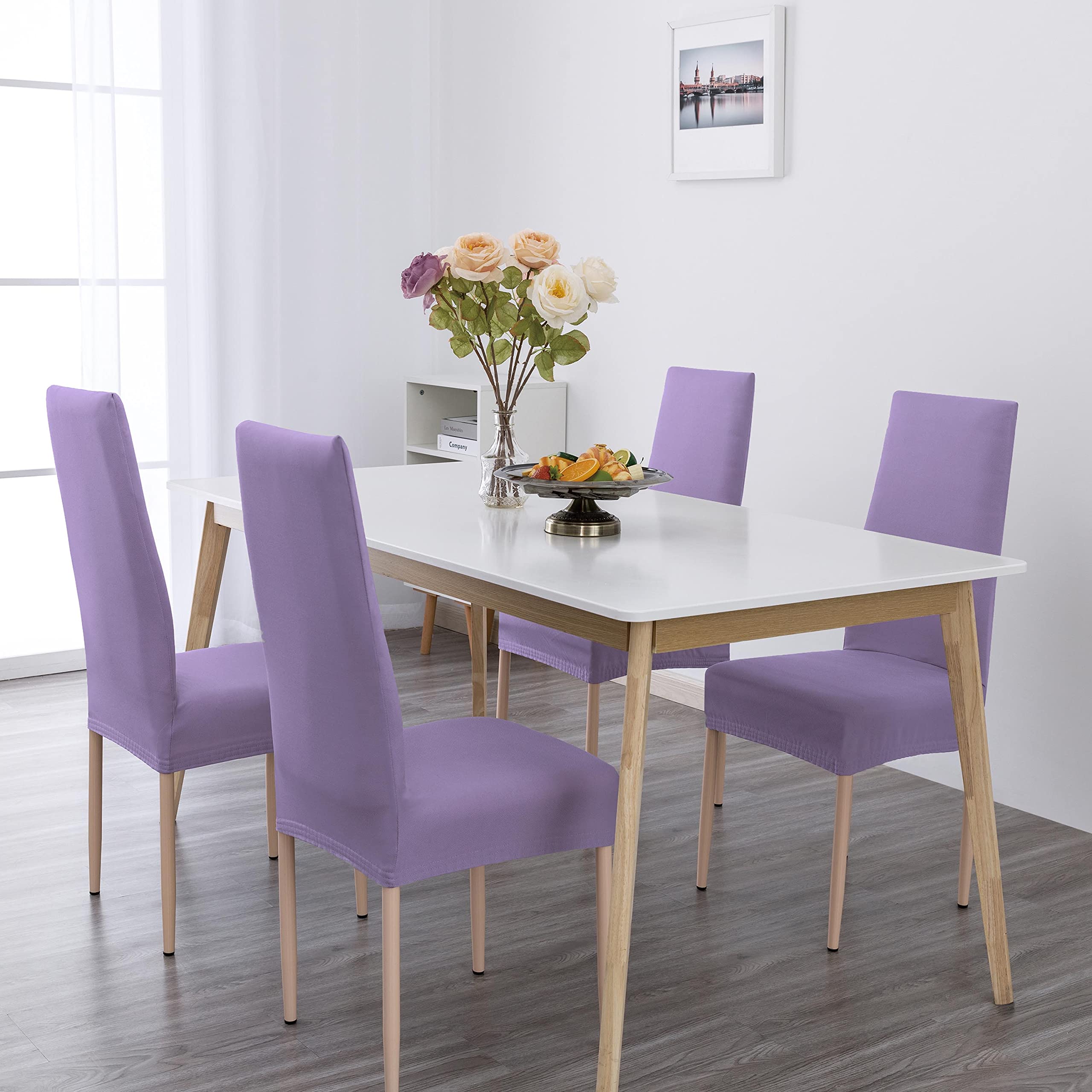 Coprisedie con Schienale 6 Pezzi Elasticizzati, Impermeabili, Misura Universale, Coprisedia Soggiorno Cucina Moderna Lavabile Estraibile - Lilla