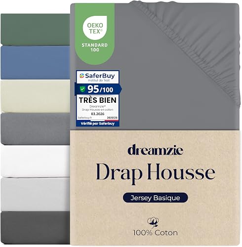 Dreamzie Drap Housse 180x200, Coton, Élastique, Oeko-Tex,…