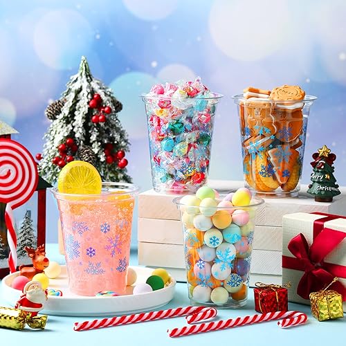 Miniatura 7 de Meanplan 100 vasos de copo de nieve vasos desechables de plástico transparente para fiesta recuerdos de fiesta de invierno para niños cumpleaños