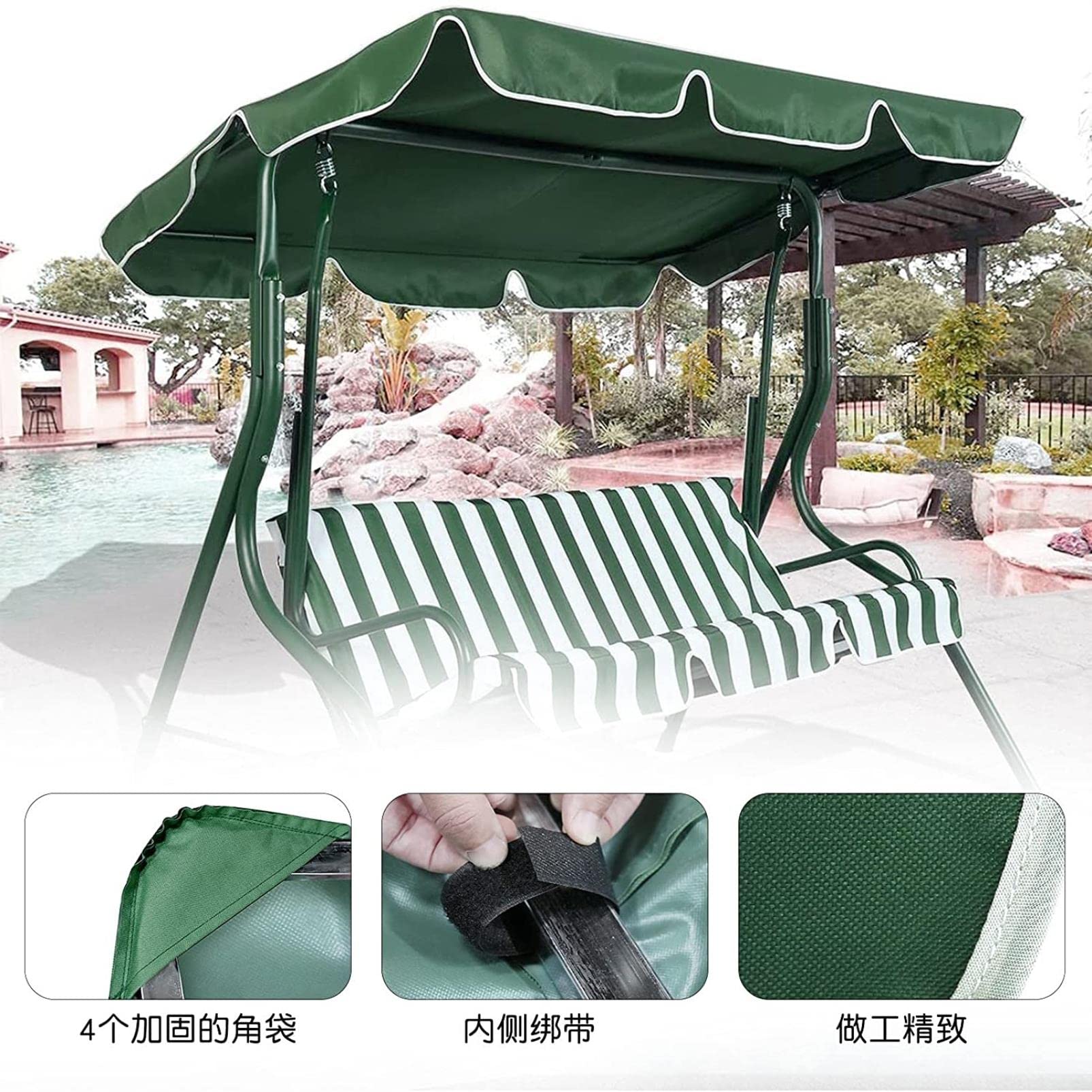 Tetto del Dondolo da Giardino Ricambio, Copertura di Ricambio per Altalena da Giardino Impermeabile a 2/3 posti, Protezione UV, Verde