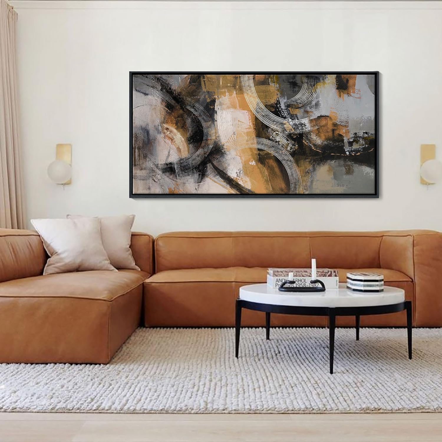 KLAKLA Large Canvas Abstract Wall Art for Living Room-Pictures for Living Room, Modern Art Wall Decor, Office Wall Art, Orange, Gray & Yellow Artwork, Bedroom Decor 29×58IN - Image 4