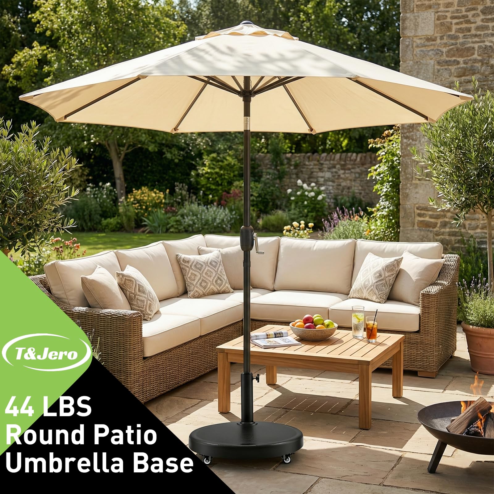 T&Jero 44 lb Round Heavy Duty Patio Market Umbrella Base Weight Stand with Wheels for Outdoor, Black : Patio, Lawn & Garden