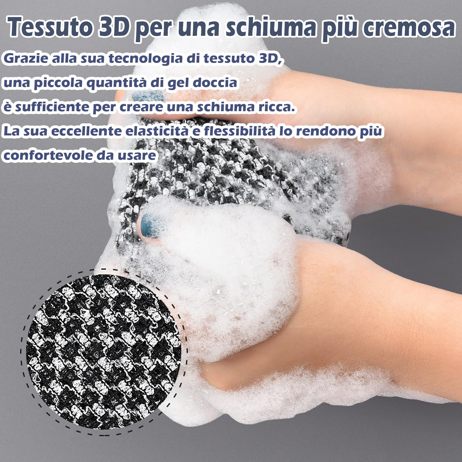 Asciugamano Esfoliante,In Fibra Di Bambù Naturale e Carbone Attivo, Per Un'Esfoliazione Delicata Del Corpo,Quick Drying, Balanced Fabric for Sensitive and Mature Skin (3*A)
