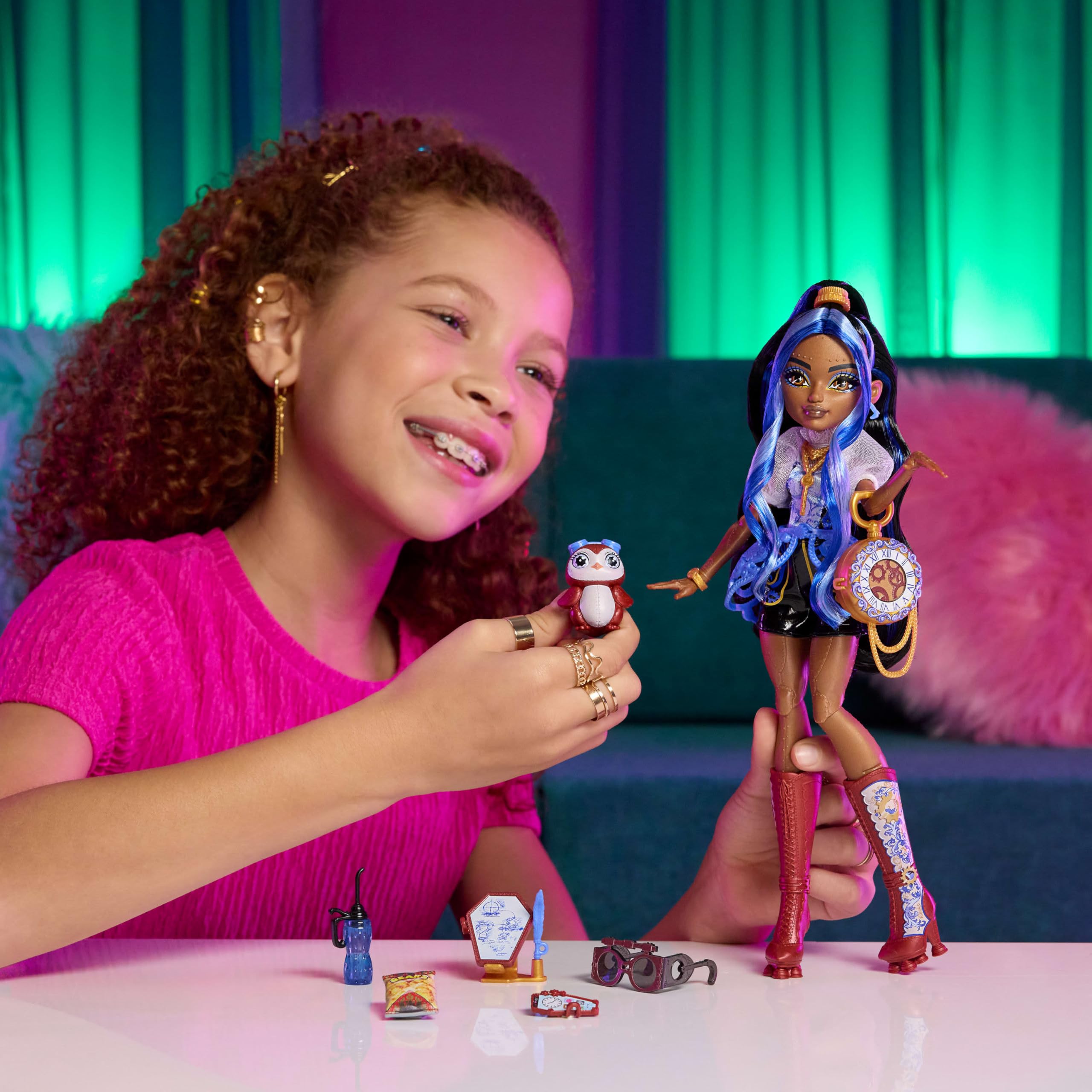 Monster High Doll, Robecca Steam in Blue Blouse and Black Shorts
