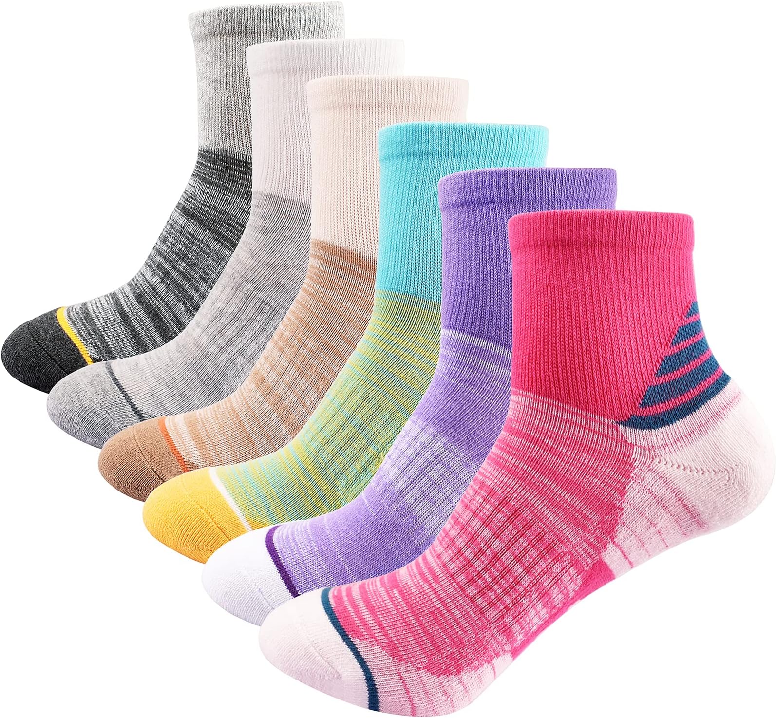 Women's Athletic Ankle Socks Quarter Cushioned Running Socks Hiking Performance Sport Cotton Socks 6 Pack