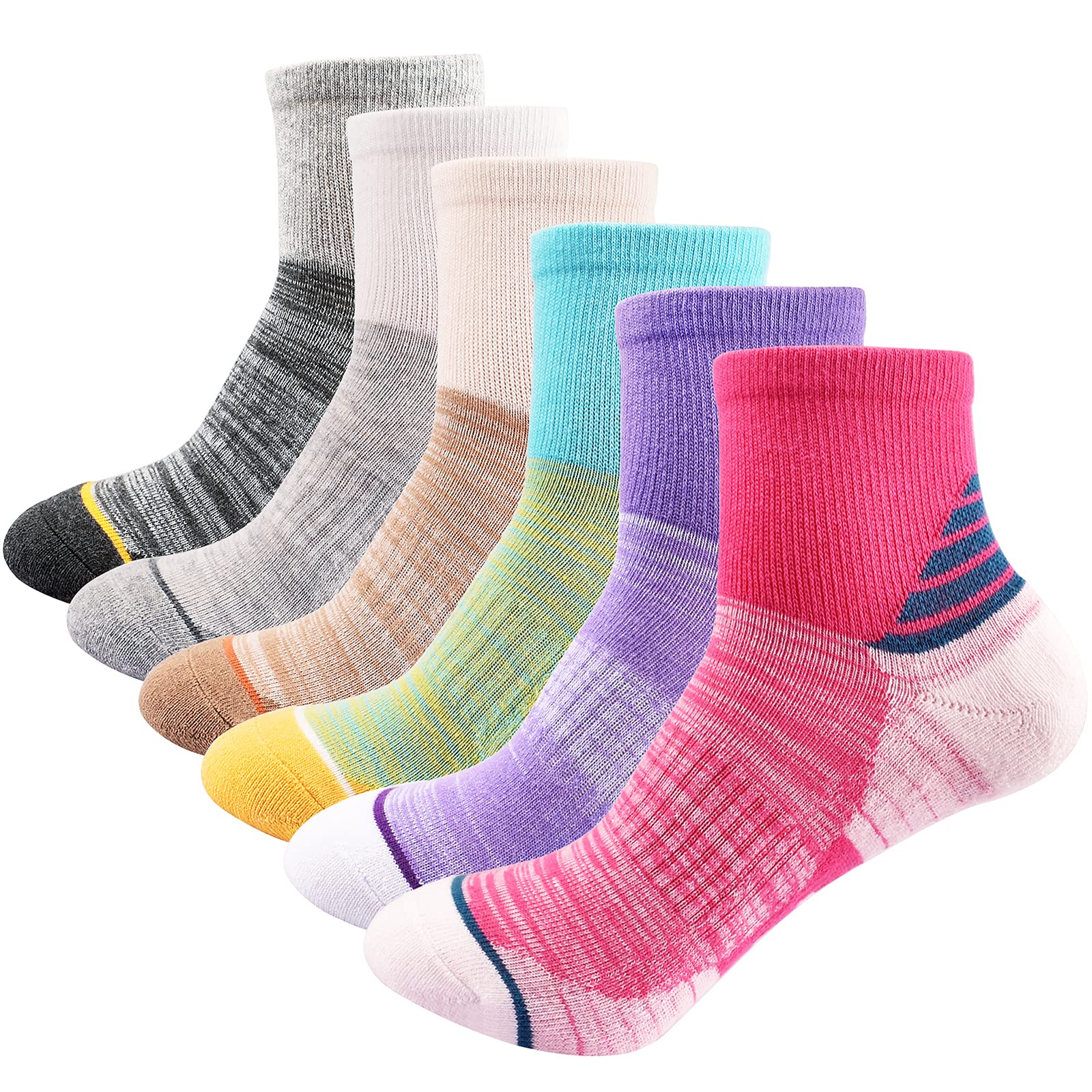 J.WMEETWomen's Athletic Ankle Socks Quarter Cushioned Running Socks Hiking Performance Sport Cotton Socks 6 Pack