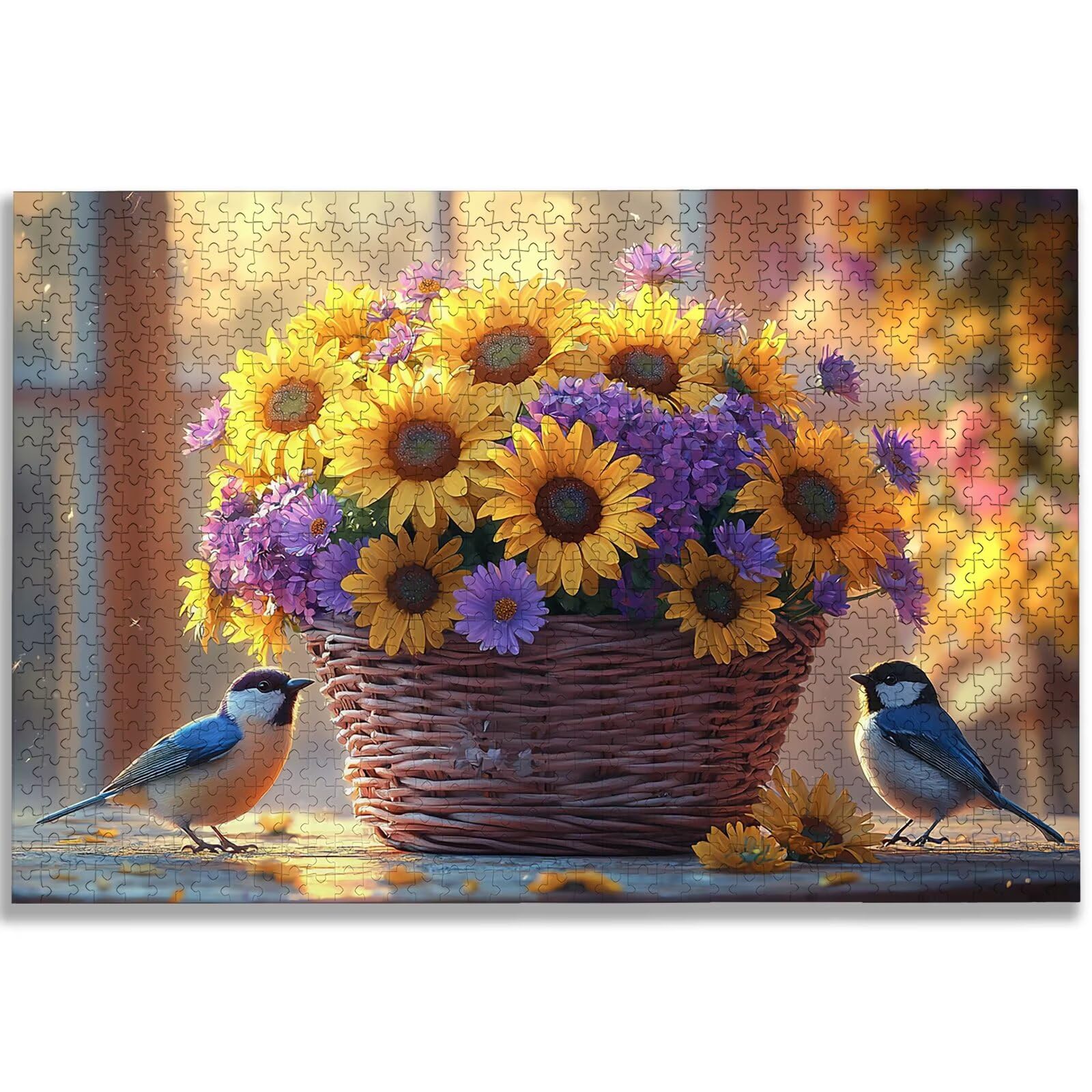 Puzzle 1500 sztuk dla dorosłych, puzzle słonecznikowe 1500 sztuk sztuki dla dorosłych i młodzieży, rozmiar: 87 x 57 cm, Wymagające drewniane puzzle dla ptaków, puzzle na prezent dla kobiet i mężczyzn