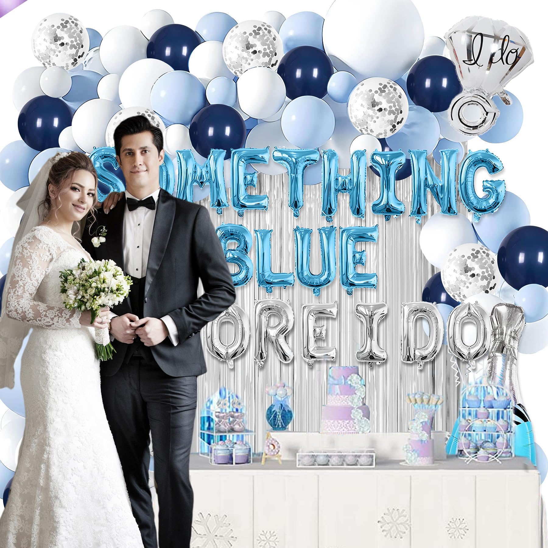 Bachelorette Party Decorations Something Blue Bridal Shower Backdrop - 5x3  Ft Blue Bow Banner For Wedding Decor Something Blue Wedding Decor, image size:1800x1800