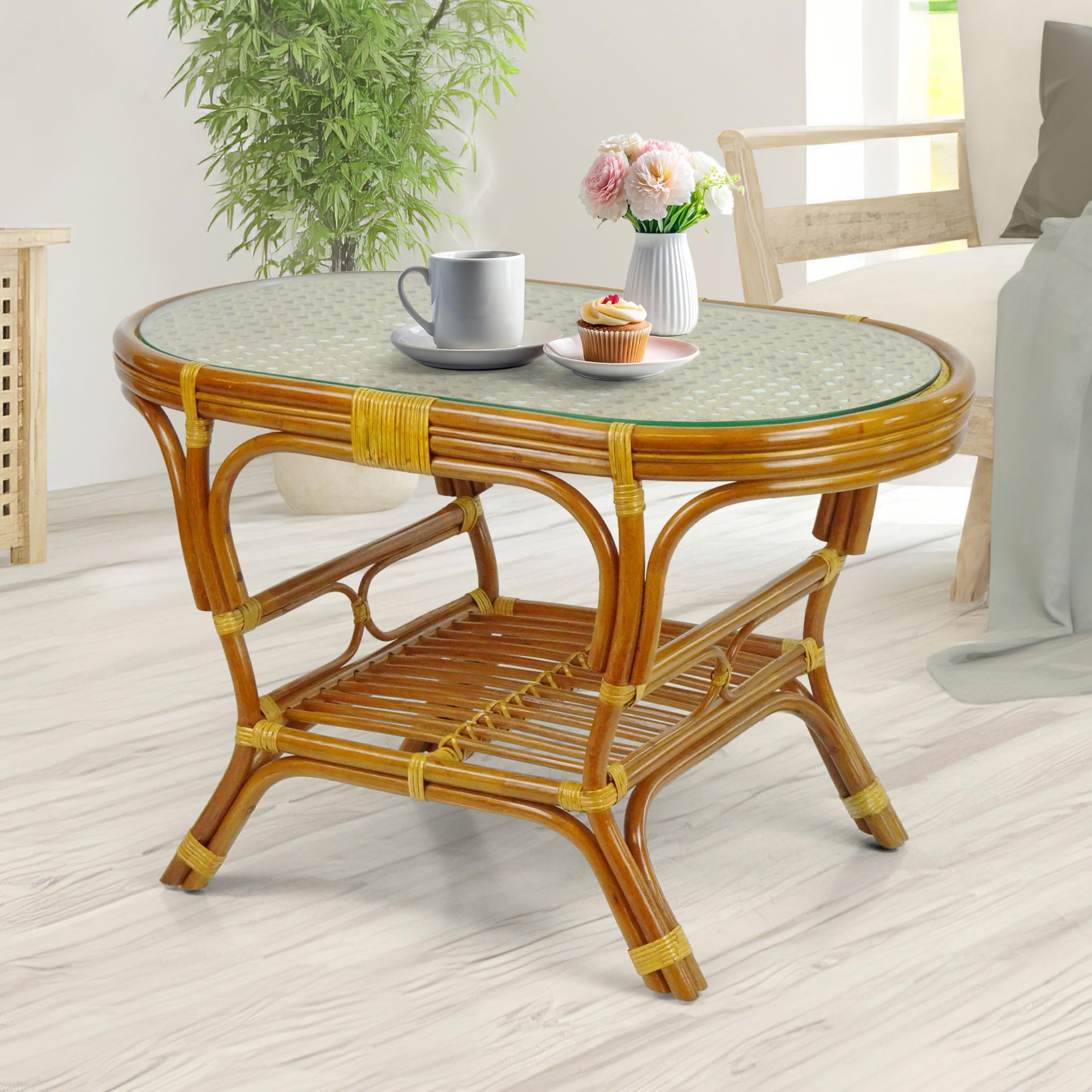 Amazon.com: Pelangi Oval Coffee Table Colonial Color with Glass