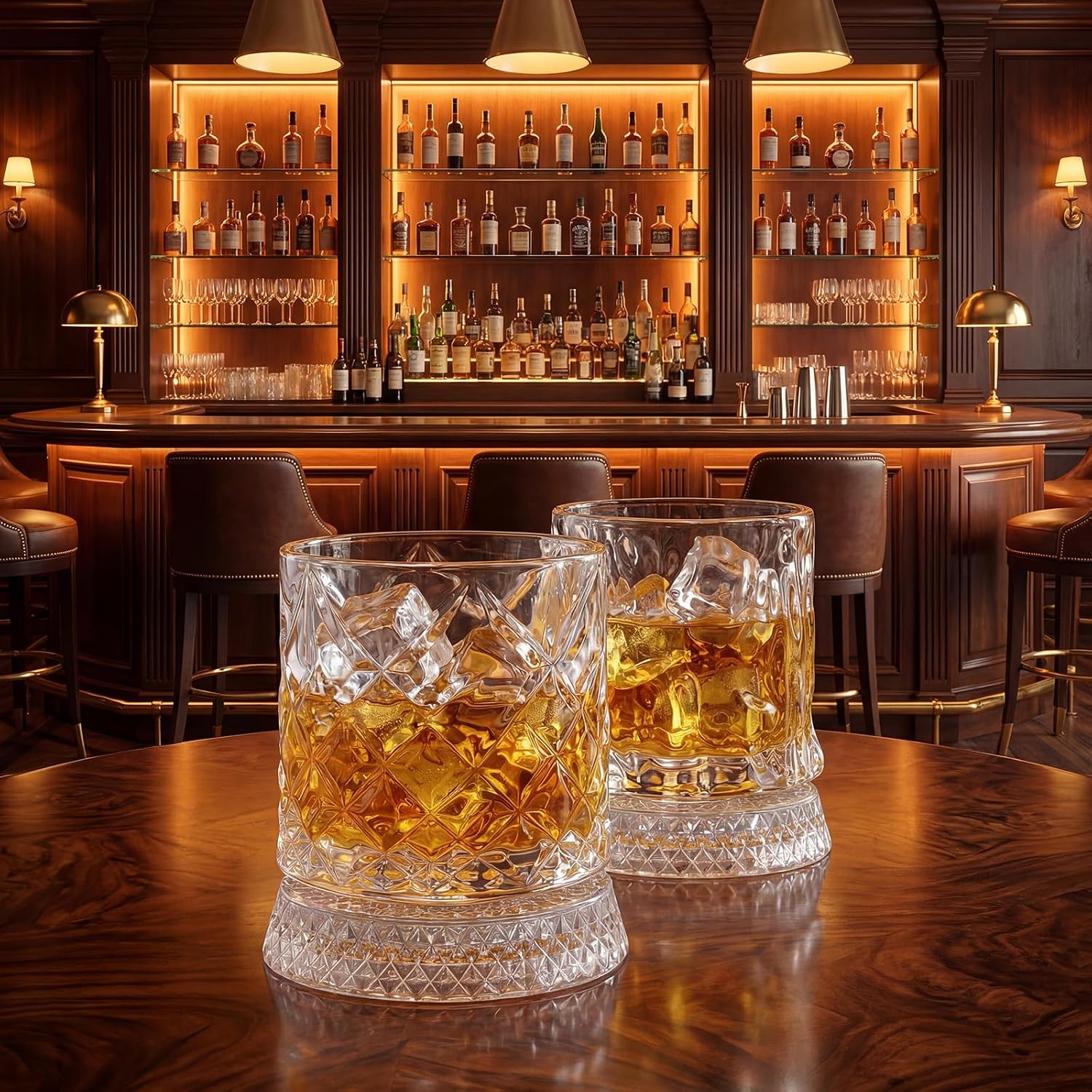2 Pack 9 oz Spinning Whiskey Glass, Crystal Rotating Glass 360° Spinning with Embossed Coasters for Scotch, Bourbon Bars Party, Ideal Gifts for Men Father Husband Whiskey Enthusiast