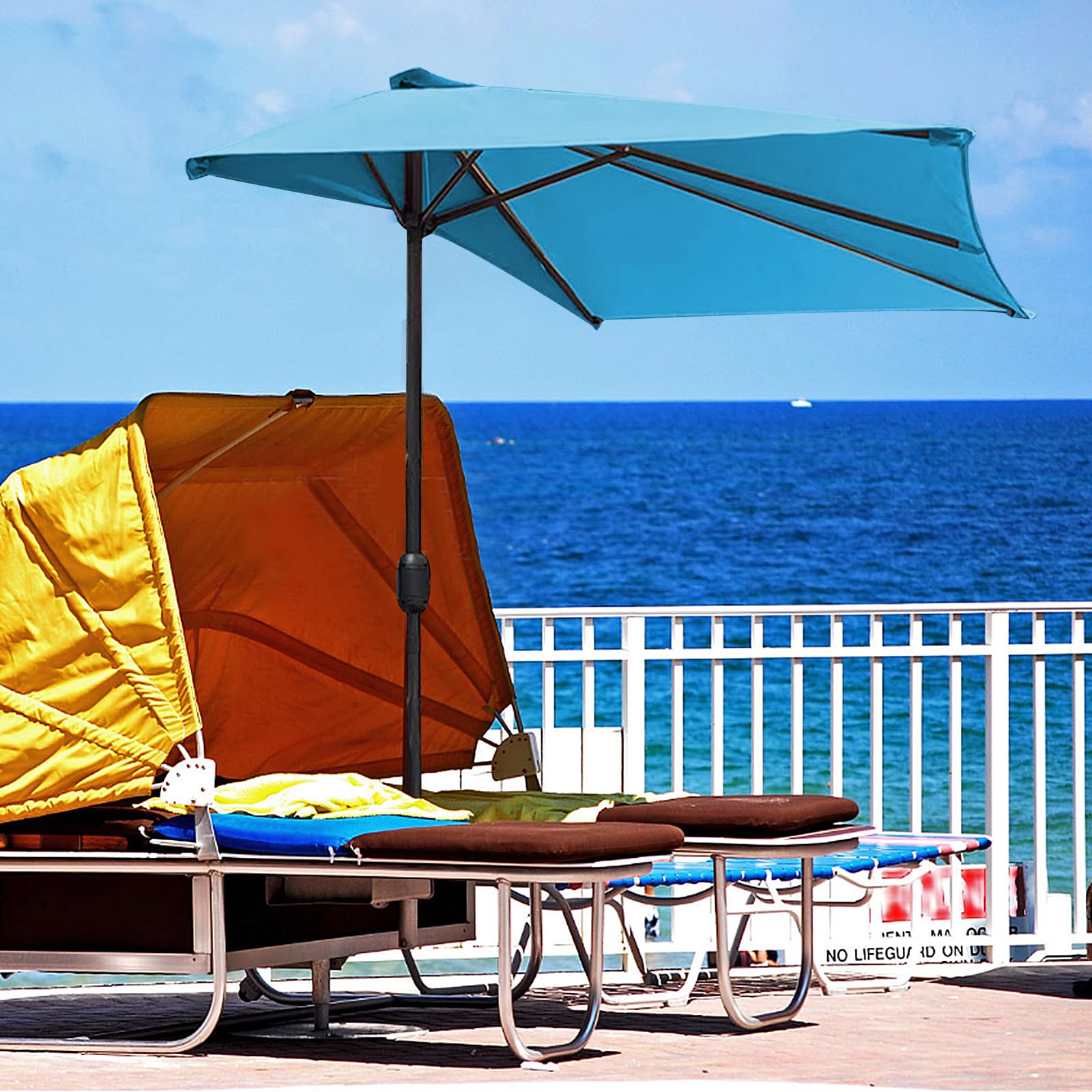 Parasol semi-circulaire - 2,7 m - Grande manivelle - Protection UV 30+ - Toile de rechange - Protection solaire et pluie - Pour jardin, terrasse, cour, piscine - Polyester