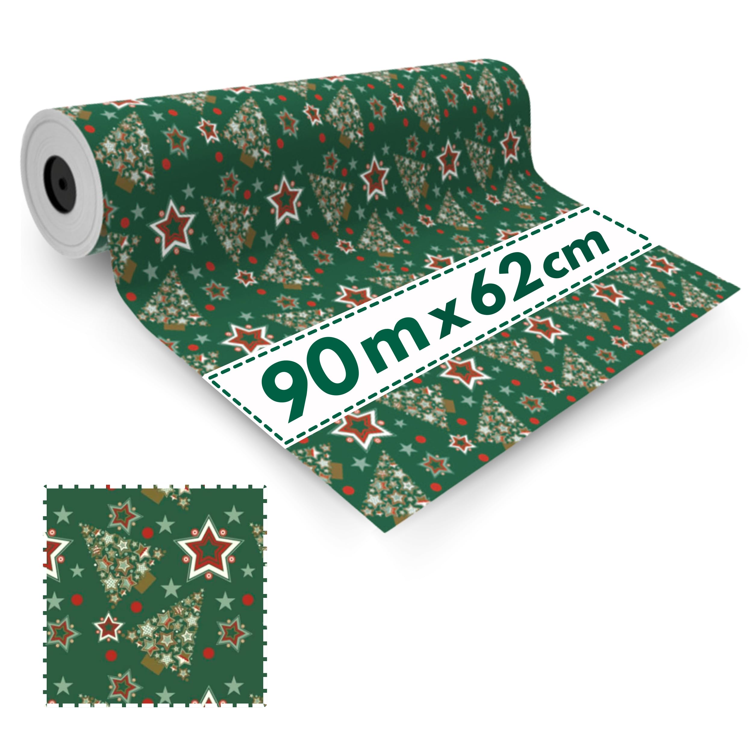 Geschenkpapier Rolle Weihnachtsbäume 62 cm x 90 m – Robustes Weihnachts-Geschenkpapier für Läden, Geschenke und Feiern | Espirito Rebelde