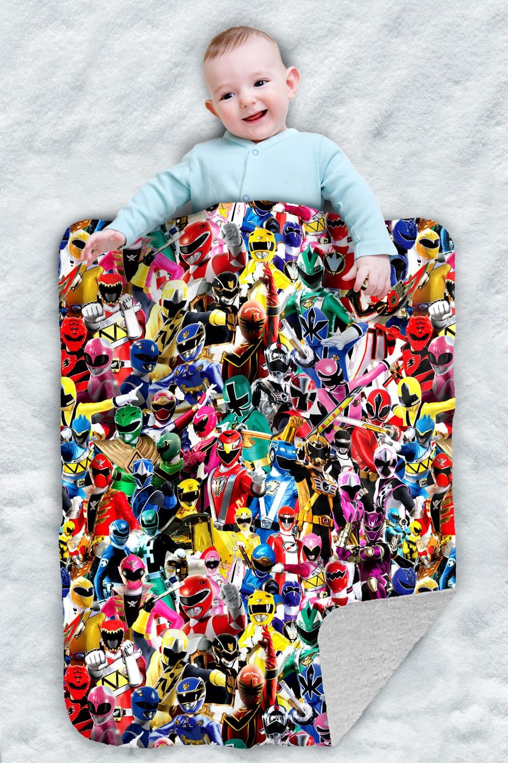 Power Rangers Crowd of Rangers Sherpa Baby Blanket, Warm Soft Cozy, Unisex for Infants Girls & Boys 30"X40"