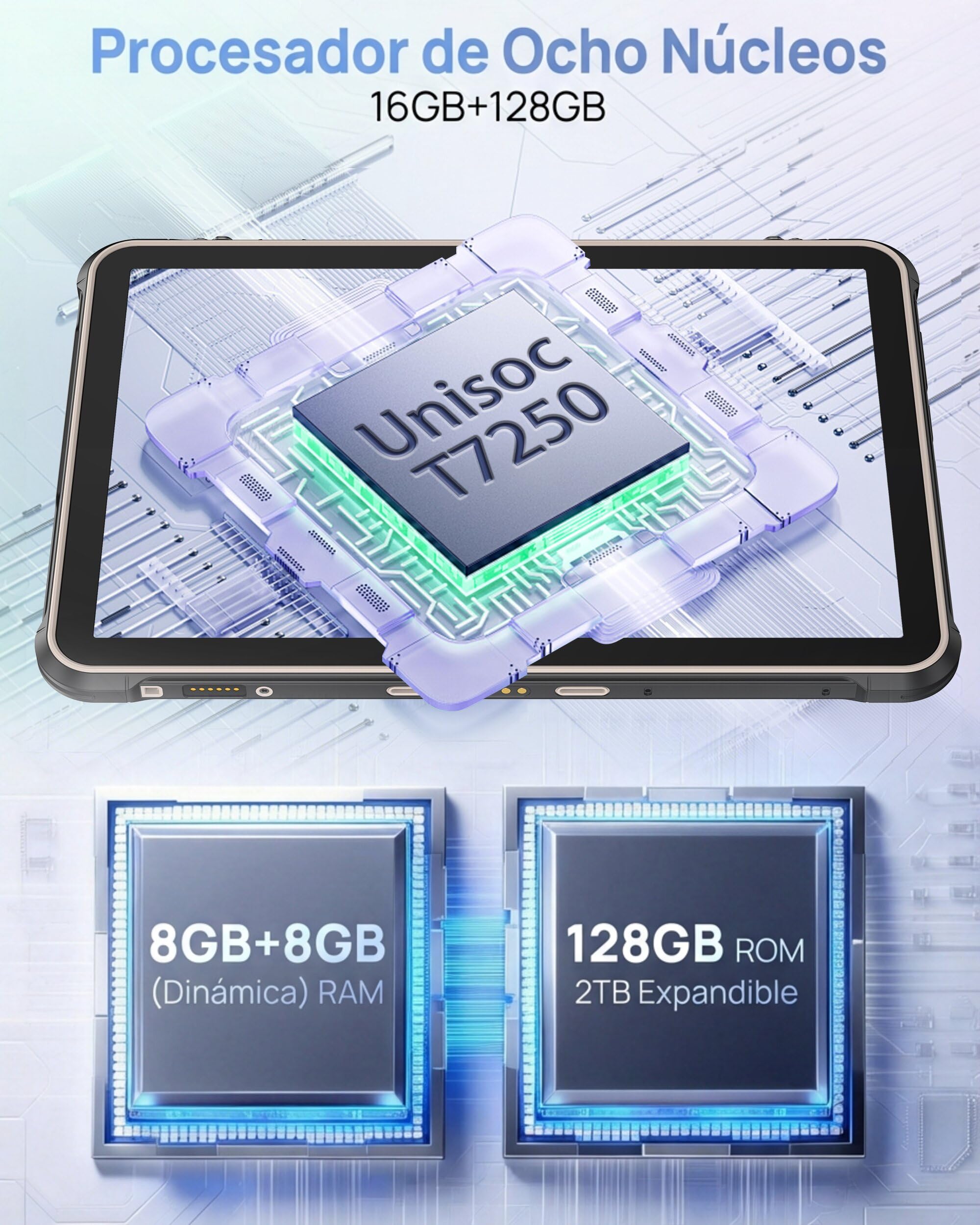 Ulefone Rugking Pad 2 Pro Tablet Rugerizada Android 16, eSIM 16GB RAM + 128GB ROM (TF2TB), 10200mAh Tablet Resistente 90Hz 10,1" 8+48MP, IP68/IP69K, Dual SIM/NFC/GPS/OTG, Amarillo - 5