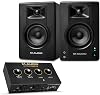 M-AUDIO BX4 Pair Bluetooth Studio Monitors Bundle with Dual XLR HD Audio Interface for Studio Recording, Music Production, Podcasting, Streaming