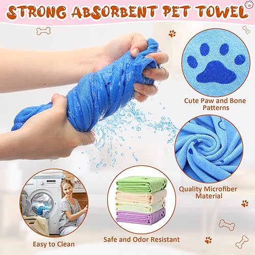 Miniatura 4 de Irenare Juego de 12 toallas de baño para perros de 20 x 39 pulgadas, toallas de microfibra para secar perros, toalla de aseo suave y absorbente
