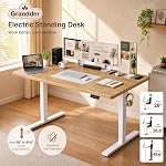 Grandder 55x32 Bureau électrique de haute profondeur, large bureau 49" Ultrawide moniteur + écran double, 176 Capacité, 2 Préréglage de mémoire, Anti-collision, Bureau d'informatique pour le bureau intérieur & Jeu, chêne