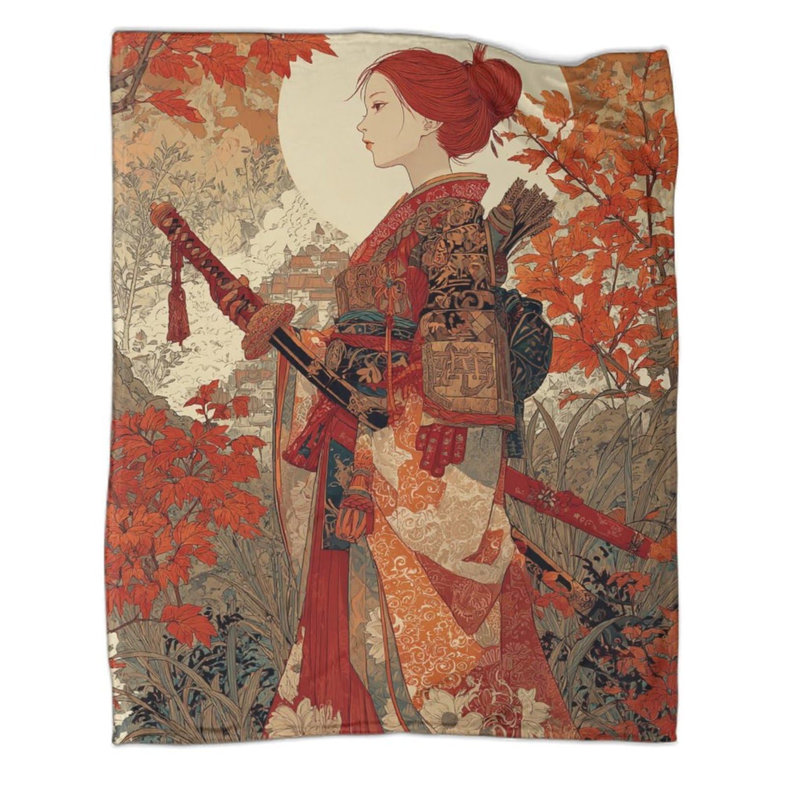 kaiyun A Beautiful Japanese Samurai Dressed in A Kimono Throws And Patchwork Quilts,70x80inch(180x200cm),Soft Blanket with Pattern