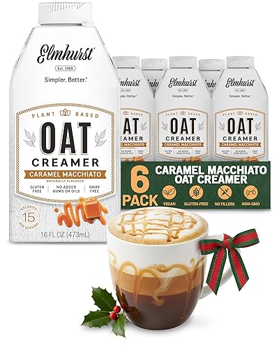 Elmhurst 1925 Crema de avena de caramelo Macchiato, a base de plantas, vegana, 16 onzas (paquete de 6)