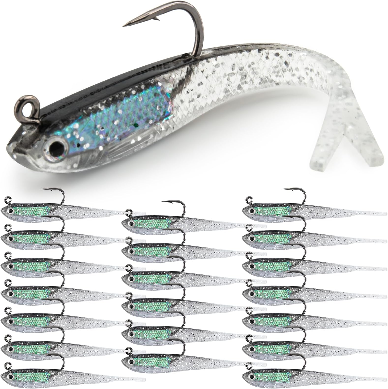 Syosisny 20PCS Premium 7cm Soft Fishing Lure with Lead Block Inside and Sharp Hook, Lifelike Forked Tail Minnow, Soft Bait with Hook for Freshwater and Saltwater
