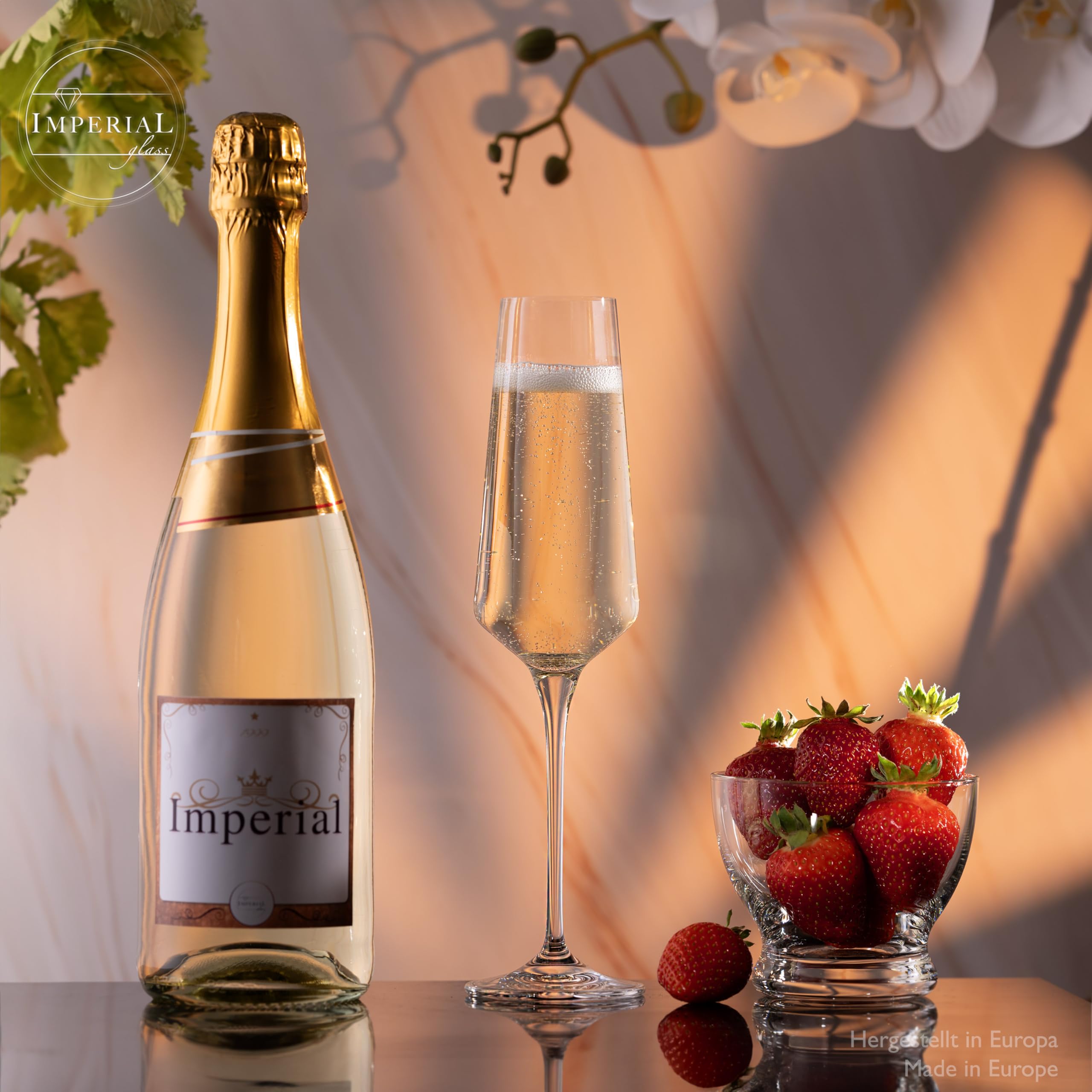 IMPERIAL Kieliszki do szampana 220 ml seria "Athen" zestaw 12-częściowy kieliszków do szampana ze szkła kryształowego, nadają się do mycia w zmywarce