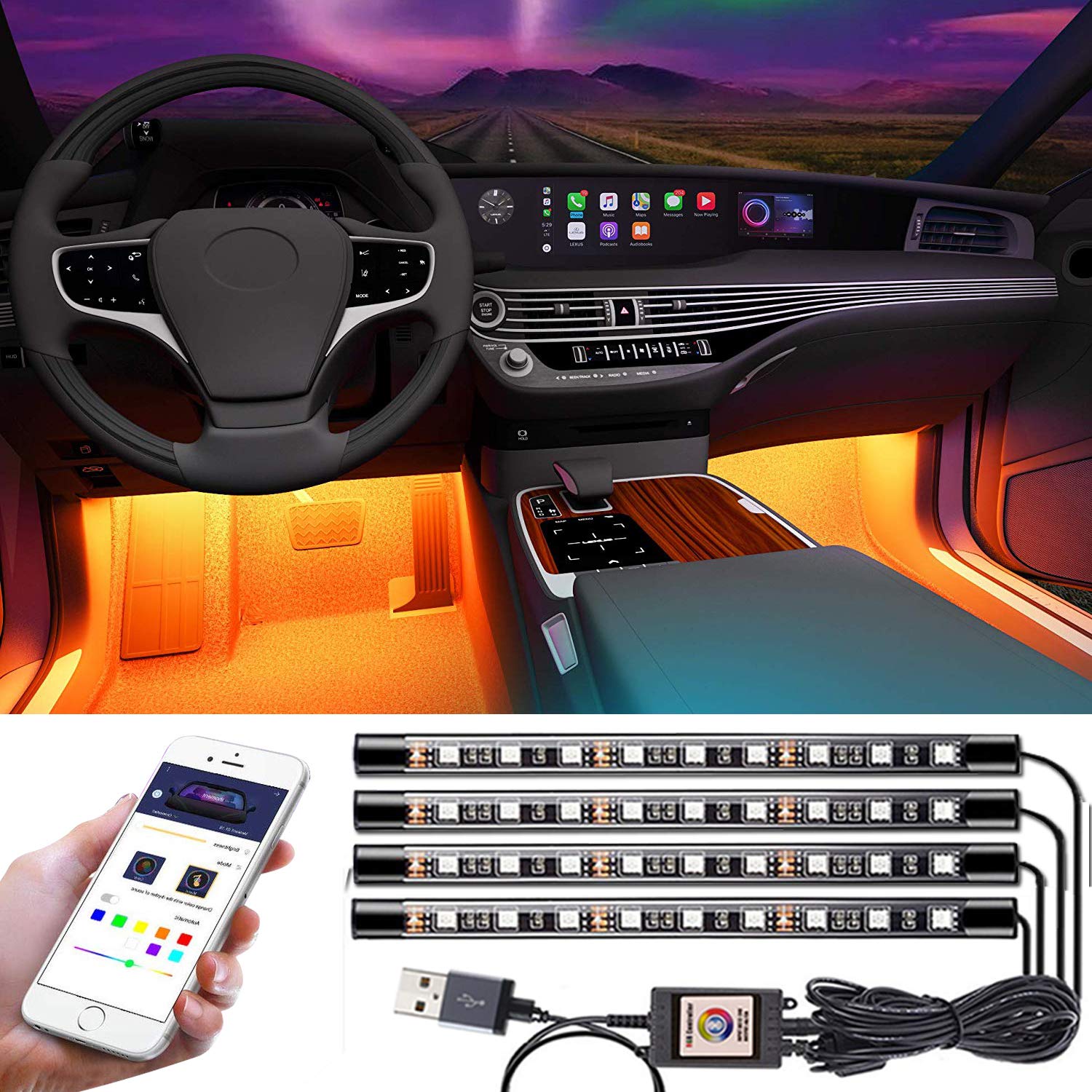 Jawat Car Interior Lights Multicolor Music Car Led Strip Lights