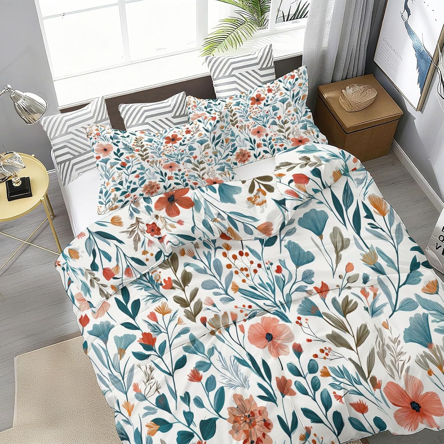 Duvet Cover for Kids Bohemia Plants Flowers Vines Quilt Cover Sets Reversible Soft Bedspread Cover Room Decor, Green Bedding Set 3Pcs Zipper Closure Boys Girls Teens (Twin Size 68"x90")