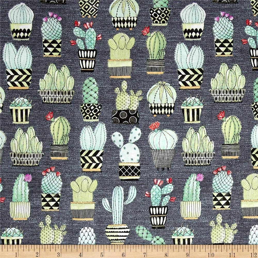 Lovely Llamas Cactus Hoedown Gray, Fabric by the Yard