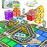 Magnetic Tiles Road Cars Set Magnetic Building Blocks Boys Toys Ages 3 4 5 6 7 8 Sensory Preschool Construction Toddler Toys Gifts for 3+ Year Old Boys Girls